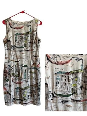 Chetta B Sheath Dress Ivory 8 Italy Euro Gondola Venice Coastal Shift Boat Summe